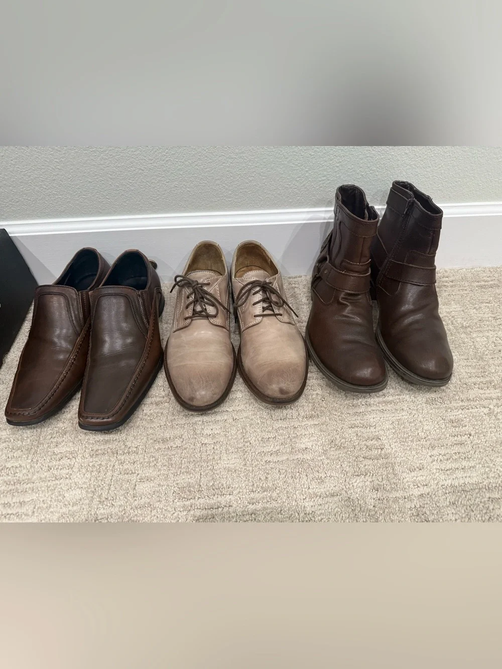 3 pairs of Men's Leather Shoes / boots Sz 9-9.5. Kenneth Cole/ Steve Madden